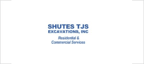 A blue and white logo of shutes tjs excavations, inc.