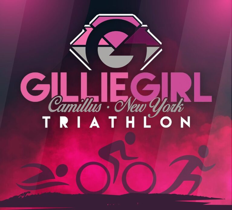 A pink and purple logo for gilliegirl triathlon.