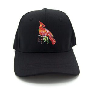 A black hat with a bird on it